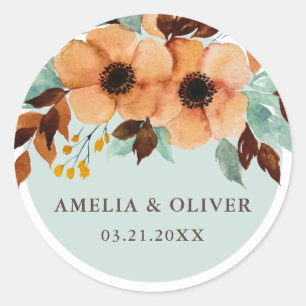 Rustic Mint Green Floral Wedding Envelope Seals