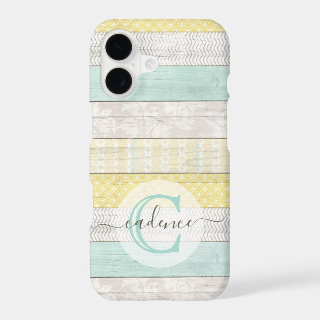 Rustic Mint & Yellow Boho Geo Modern Personalised (Back)