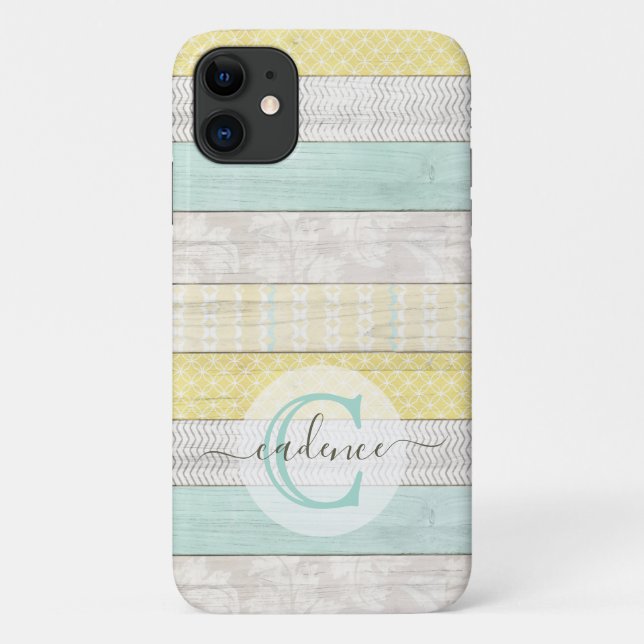 Rustic Mint & Yellow Boho Geo Modern Personalised Case-Mate iPhone Case (Back)