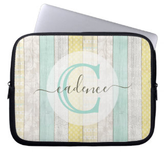 Rustic Mint & Yellow Boho Geo Modern Personalised Laptop Sleeve