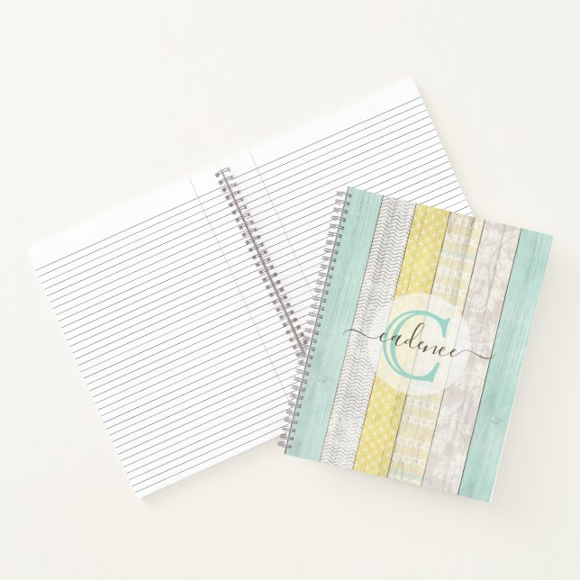 Rustic Mint & Yellow Boho Geo Modern Personalised Notebook (Inside)