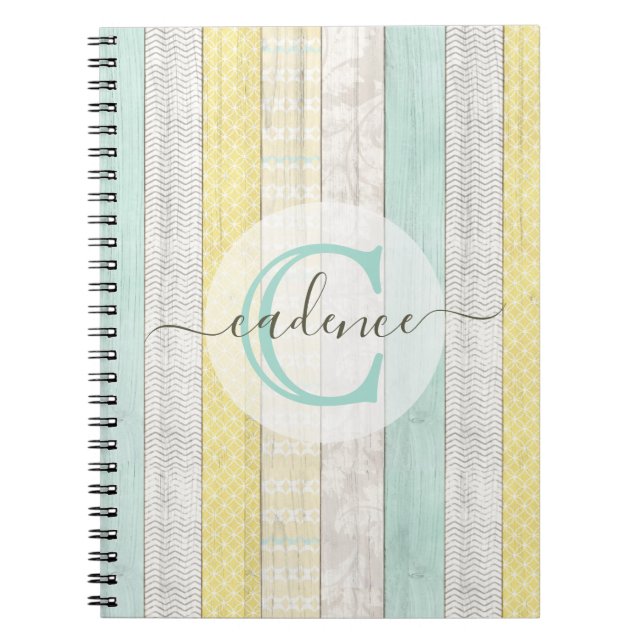 Rustic Mint & Yellow Boho Geo Modern Personalised Notebook (Front)