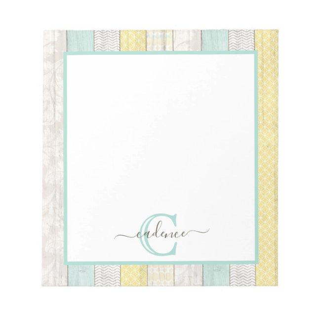 Rustic Mint & Yellow Boho Geo Modern Personalised Notepad (Front)