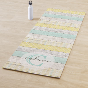 Rustic Mint & Yellow Boho Geo Modern Personalised Yoga Mat