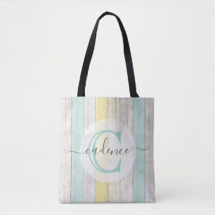 Rustic Mint & Yellow Boho Geo Modern Personalized Tote Bag