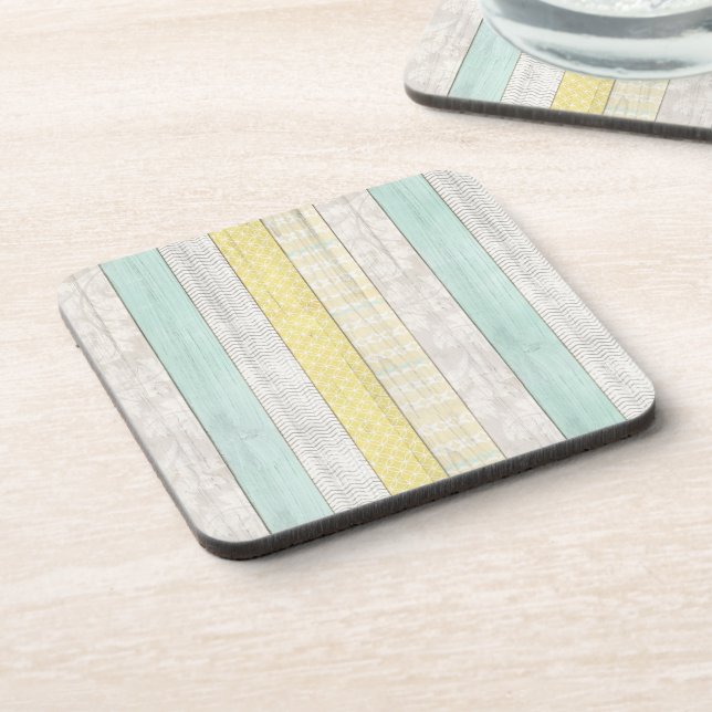 Rustic Mint & Yellow Boho Geometric Modern Cottage Coaster (Left Side)