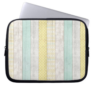 Rustic Mint & Yellow Boho Geometric Modern Cottage Laptop Sleeve