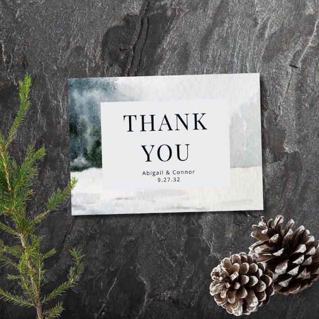 Rustic Misty Mountain Lake Watercolor Thank You Card (Creator Uploaded)