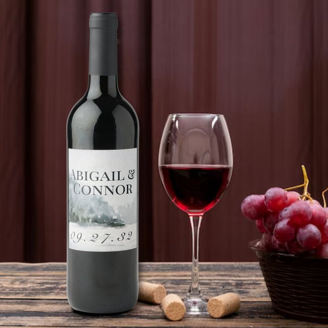 Rustic Misty Mountain Lake Watercolor Wine Label (Creator Uploaded)