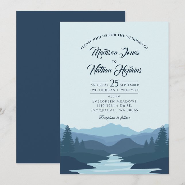 Rustic Misty Mountains Wedding Invitation (Front/Back)
