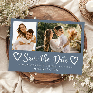 Rustic modern 2 photo dusty blue wedding  save the date