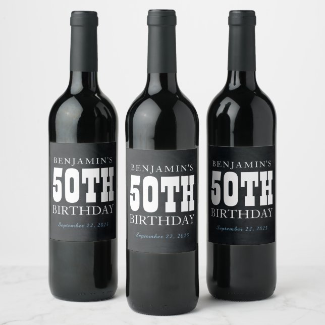 Rustic Modern 50th Birthday Chalkboard Elegant Wine Label (Bottles)