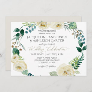 Rustic Modern Alabaster Rose Eucalyptus Wreath Invitation