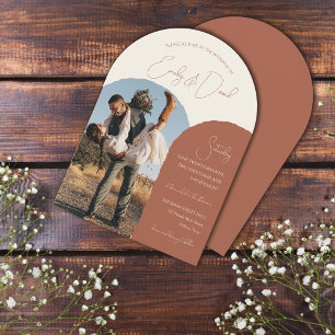Rustic Modern Arch Terracotta Beige Photo Wedding Invitation