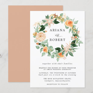 Rustic Modern Autumn Floral Wreath Wedding Invitation