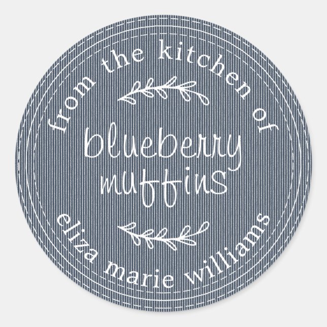 Rustic Modern Baked Goods Blueberry Muffins Blue Classic Round Sticker (Front)