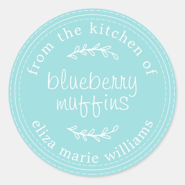 Rustic Modern Baked Goods Blueberry Muffins Blue Classic Round Sticker (Front)