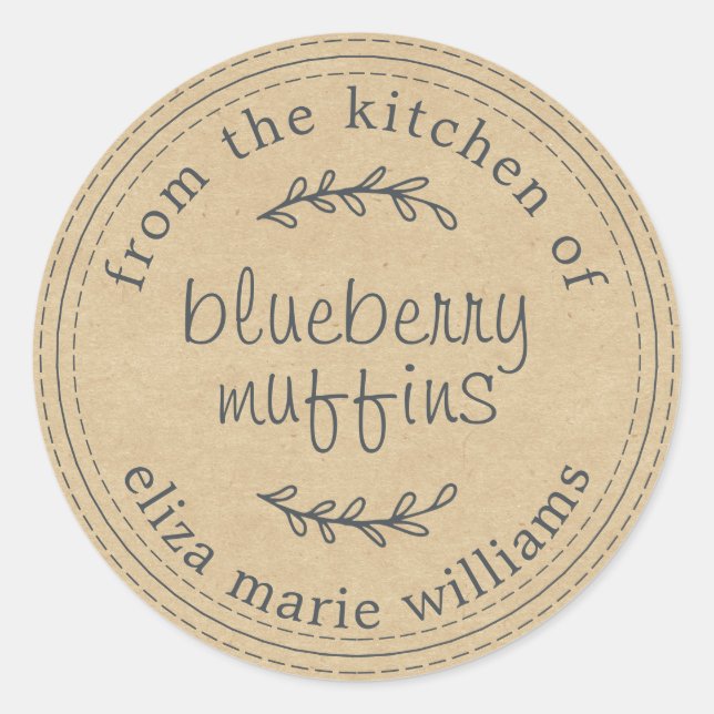 Rustic Modern Baked Goods Blueberry Muffins Kraft Classic Round Sticker (Front)