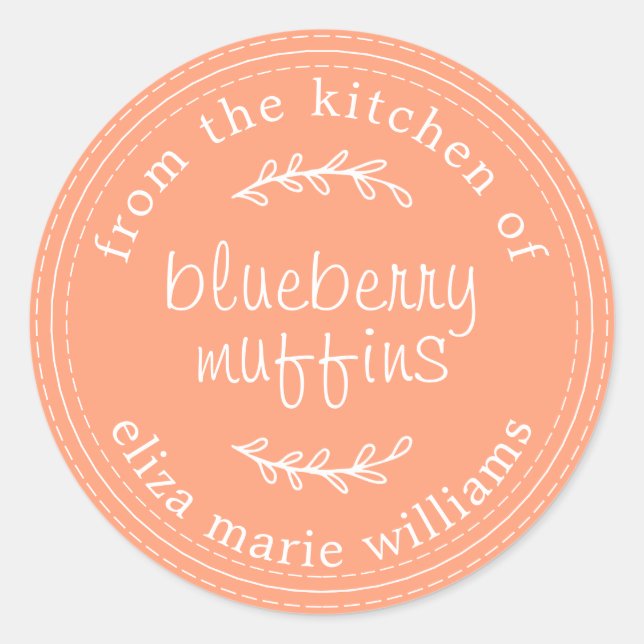 Rustic Modern Baked Goods Blueberry Muffins Orange Classic Round Sticker (Front)
