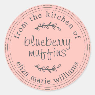 Rustic Modern Baked Goods Blueberry Muffins Pink Classic Round Sticker