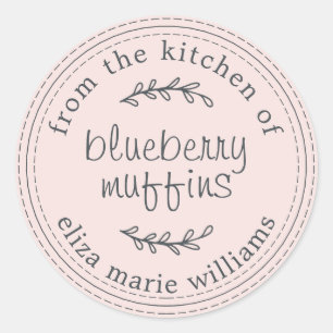 Rustic Modern Baked Goods Blueberry Muffins Pink Classic Round Sticker