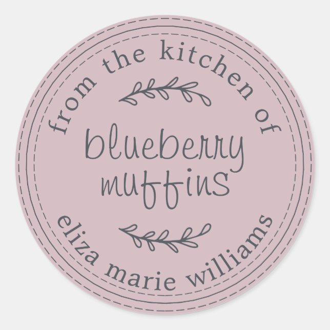Rustic Modern Baked Goods Blueberry Muffins Purple Classic Round Sticker (Front)