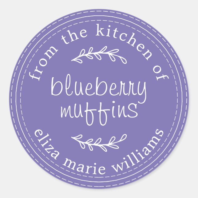 Rustic Modern Baked Goods Blueberry Muffins Purple Classic Round Sticker (Front)