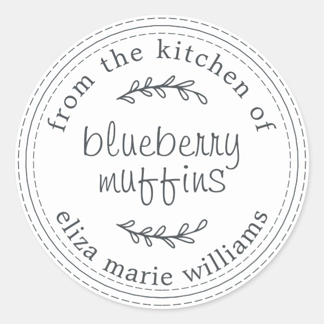 Rustic Modern Baked Goods Blueberry Muffins White Classic Round Sticker (Front)