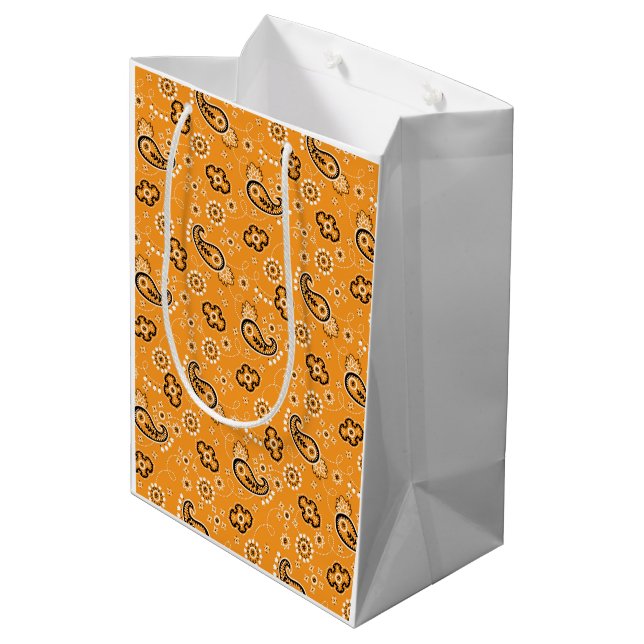 Rustic Modern Bandanna Orange Pattern Fun Medium Gift Bag (Back Angled)