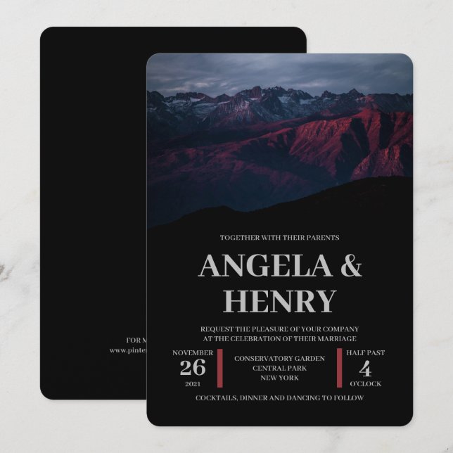 Rustic Modern Brown Mountains Scenery Wedding Invitation (Front/Back)