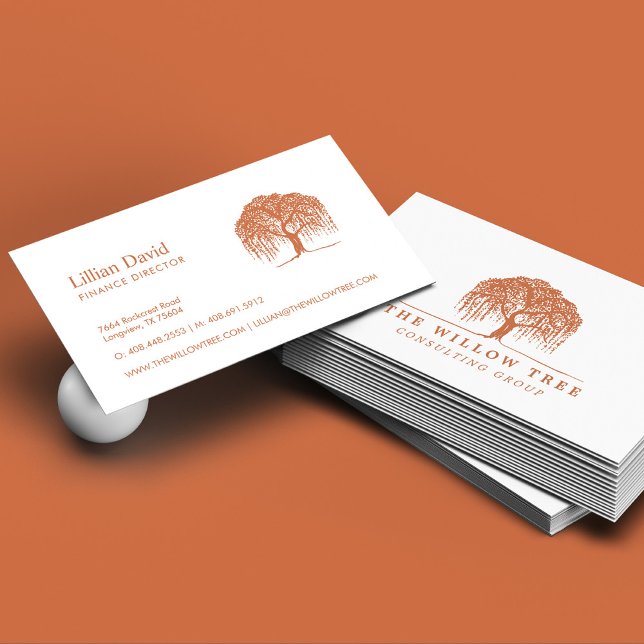 Rustic Modern Brunt Orange Willow Tree Logo Business Card (Creator Uploaded)