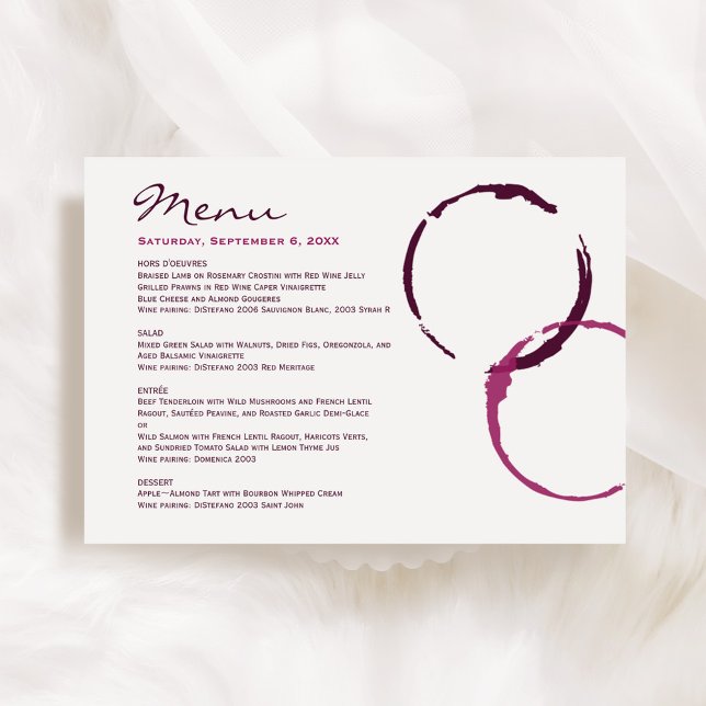 Rustic Modern Burgundy Wine Stain Rings Wedding Menu (Creator Uploaded)