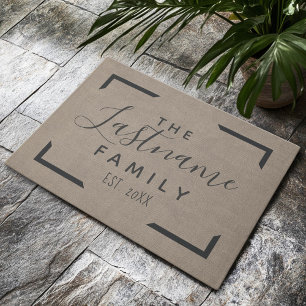 Rustic Modern Burlap - Family Welcome Doormat