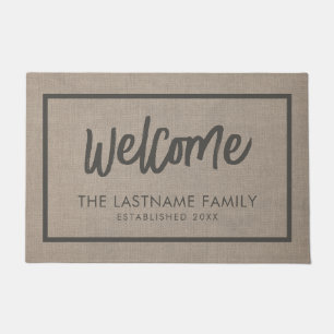 Rustic Modern Burlap - Script Welcome Doormat