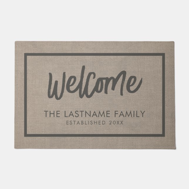 Rustic Modern Burlap - Script Welcome Doormat (Front)