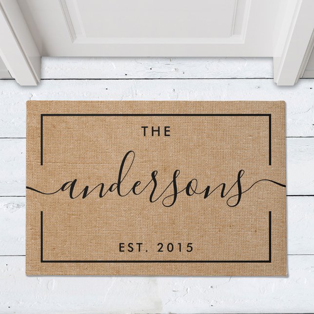 Rustic Modern Calligraphy Family Name Monogram Doormat (Creator Uploaded)