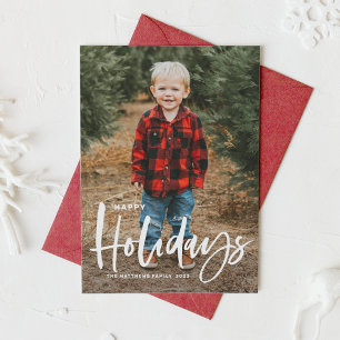 Rustic Modern Calligraphy Photo Happy Holidays Holiday Card