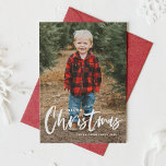 Rustic Modern Calligraphy Photo Merry Christmas Holiday Card<br><div class="desc">Merry Christmas! Send festive greetings this holiday season with this customizable Christmas photo flat card. It features rustic modern calligraphy with a festive holiday pattern. Personalize by adding a photo,  names,  year and other details. This modern calligraphy photo Christmas flat card is available in other cardstock.</div>