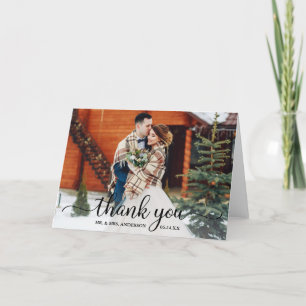 Rustic Modern Calligraphy Photo Wedding Fold Thank You Card
