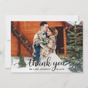Rustic Modern Calligraphy Script Photo Wedding Thank You Card