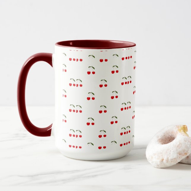 Rustic Modern Cherry Patterns  Mug (With Donut)