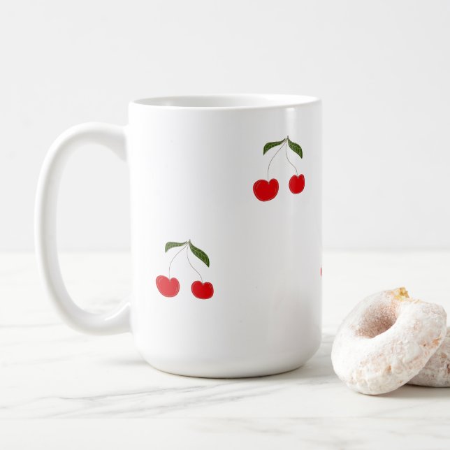 Rustic Modern Cherry Patterns Water Bottle Coffee Mug (With Donut)
