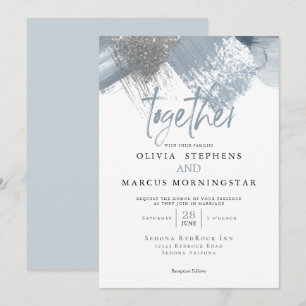 Rustic Modern Chic Dusty Blue Brushstrokes Invitation