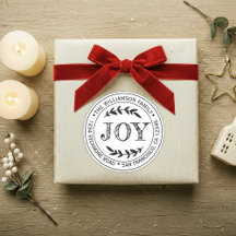 Rustic Modern Christmas Joy Round Return Address