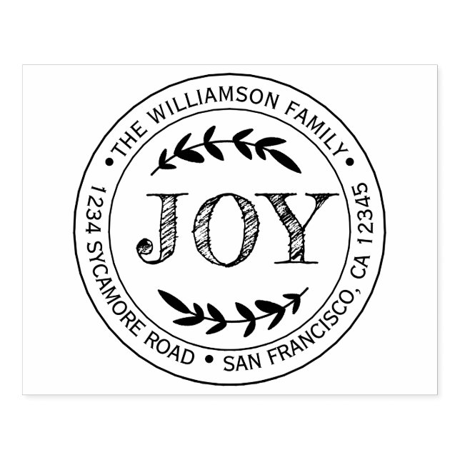 Rustic Modern Christmas Joy Round Return Address Rubber Stamp (Imprint)