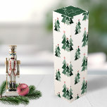 Rustic Modern Christmas Trees Wine Box<br><div class="desc">Cute,  Modern yet Rustic Christmas Holiday Wine Gift Box featuring adorable little forests of rustic Christmas trees in shades of forest green,  sage green,  and holiday pink. Please contact us at cedarandstring@gmail.com if you need assistance with the design or matching products.</div>