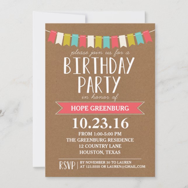 Rustic Modern Colourful Birthday Party Invitation (Front)