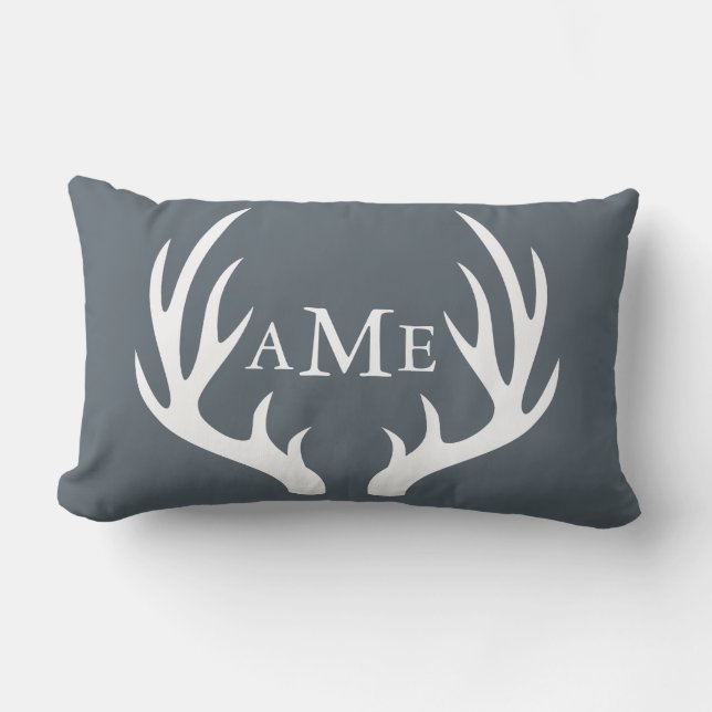 Rustic Modern Country Deer Antlers Personalised Lumbar Cushion (Front)