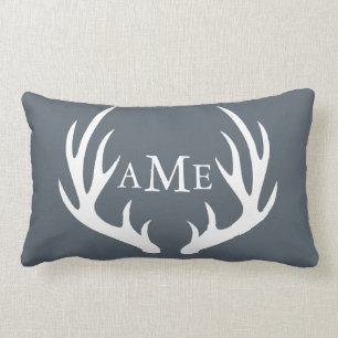 Rustic Modern Country Deer Antlers Personalised Lumbar Cushion