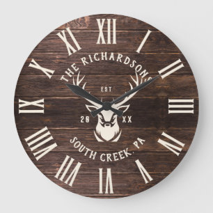 Rustic Modern Custom Family Name Farmhouse Wood Large Clock